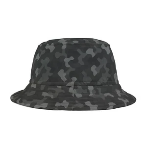 Urban Camo Bucket Hat, Trendy Adventure Summer Fashion Accessory, Unisex, Black - Picture 1 of 7