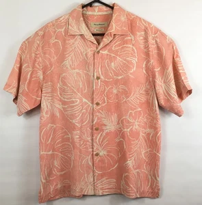 Tommy Bahama Shirt Men Large Original Fit Coral Floral Hawaiian Silk Blend Camp - Picture 1 of 6