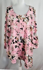 Catherines Womens Pullover Blouse Pink Black White Tan Polyester 2X - Picture 1 of 8
