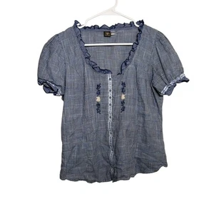 Grachten Blouse Women's Fr 42 US 10 Gingham Embroidered Ruffle Casual Top - Picture 1 of 9