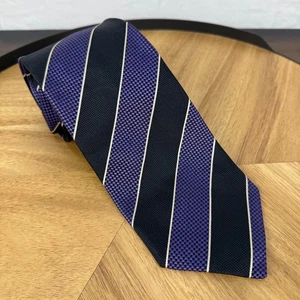 Corbata Holland Sherry Savile Row London púrpura negra a rayas seda para hombre - Imagen 1 de 3