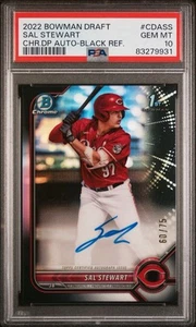 Sal Stewart 2022 Bowman Draft Chrome Rookie 1st Auto Black RC Auto /75 PSA 10 - Picture 1 of 3