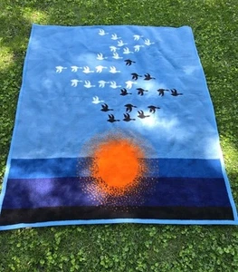 Vintage Ibena Throw Blanket Made In Germany Birds Sunset  72”x56” - Picture 1 of 4