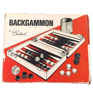 Vintage Crisloid Backgammon Set rot Kunststoff Reisegröße komplett in Box mit Koffer - Bild 1 von 3