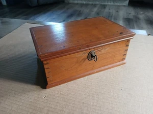 Antique Estate Early Wooden Document Trinket Box - Dove Tailed w/ Key Lock - Picture 1 of 19