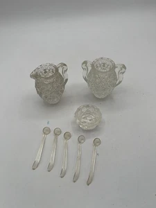 Vintage Fenton Clear Pressed Glass Daisy And Button Pattern Sugar Bowl Creamer - Picture 1 of 18