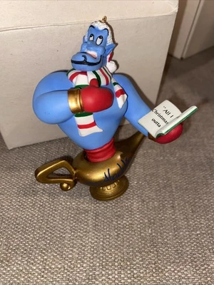 Adorno mágico de Navidad vintage de Disney Grolier Aladdin Genie de la década de 1990 con caja Foto 1 de 4