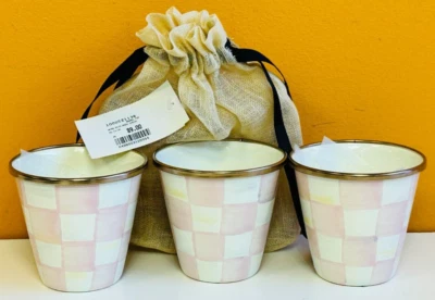 MacKenzie-Childs 89293-740 ollas de hierbas a cuadros rosados (juego de 3), pintadas a mano. ¡Nuevo! Foto 1 de 4