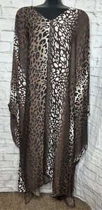 IMAN Women's Boho Chic Printed Loose Satin Kaftan Black/Brown/White Size XL/1X - Picture 1 of 4