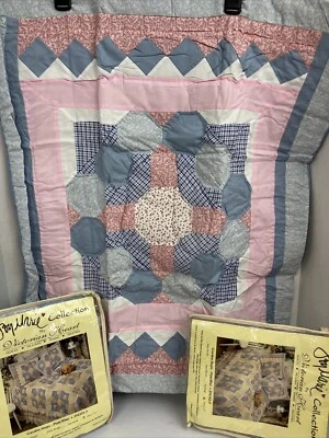 Victorian Heart Garden Steps Blue/ Pink Quilted Cotton Set of 2 Shams 21x27” New - Изображение 1 из 4