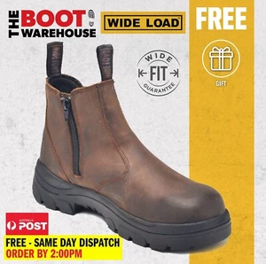 Wide Load 390CZN 6E Extra Wide Brown Soft Toe Pull On Casual Boot + Zip - Foto 1 di 10