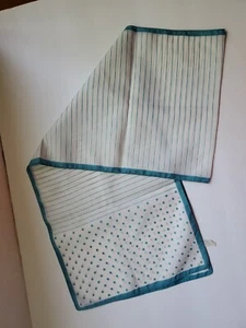 Scarf Italy Teal White Polka Dots Stripes 11x54" Neck Warmer - Picture 1 of 7