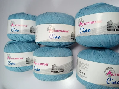 Austermann Ciao Ribbon Yarn- Lot of 6 Balls-Each 87 Yards-Blue- NEW - Image 1 of 2