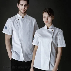 Mens Women Chef Workwear Kitchen Coat Pastry Cook Short Sleeve Uniform Jackets - Picture 1 of 16