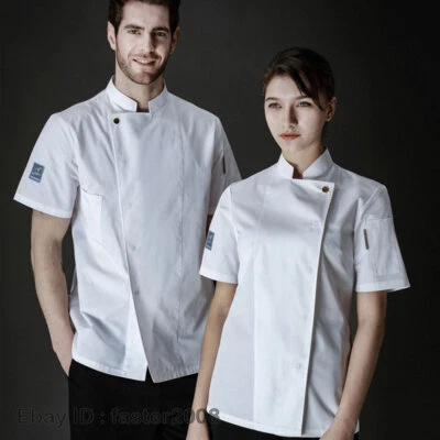 Mens Women Chef Workwear Kitchen Coat Pastry Cook Short Sleeve Uniform Jackets - Image 1 of 4