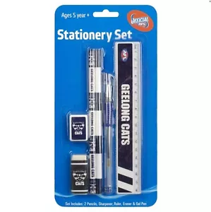 88896 GEELONG CATS AFL SCHOOL STATIONERY SET PACK PEN PENCIL RULER + MORE - Picture 1 of 2