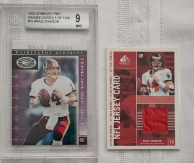 Brad Johnson 2000 Donruss Preferred QBC #85 BGS 9 Mint, 2003 SP Jersey Card Lot - Image 1 of 2
