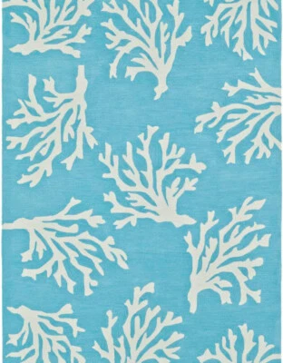 8x10 Plush Tropical Coastal Coral Hand Tufted Blue Area Rug **FREE SHIPPING** - Image 1 of 4