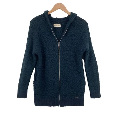 Cárdigan suéter con capucha y cremallera completa tejido azul marino Hollister para mujer talla XS/S Foto 1 de 4