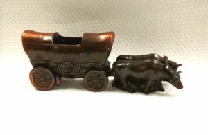 Vintage Trophy Craft Bronze Covered Wagon Oxen Figures USA Match Holder     HG10 - Picture 1 of 12