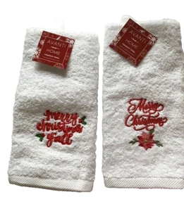 Avanti Merry Christmas Fingertip Towels Poinsettia Embroidered Guest Set of 2 - Picture 1 of 10