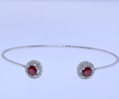 Women's 14K White Gold Diamond Ruby Cuff Bracelet Regular - Image 1 of 3