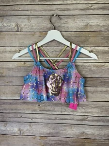 Betsey Johnson Girls XL 14 NWT Mermaid Tankini Top Sequined Flounce Pink Purple - Picture 1 of 9