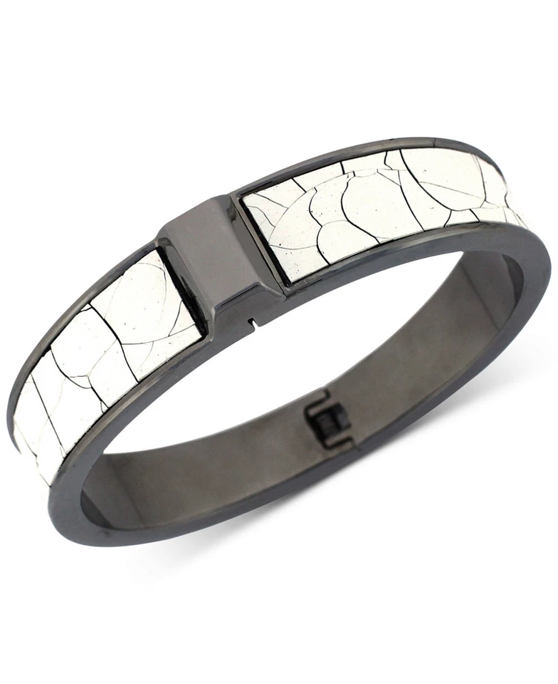 Vince Camuto Hematite Tone 白色皮革铰链手镯手链 — 第 1/1 张图片