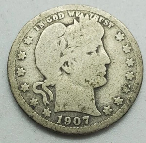 1907 O Barber Quarter Dollar 90% Silver US Coin #42 - Picture 1 of 2