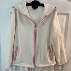 VTG Women's 90s Ivory/Pink Ralph Lauren Sweatsuit Set Sz M Jacket & Pants E2 - Picture 1 of 10