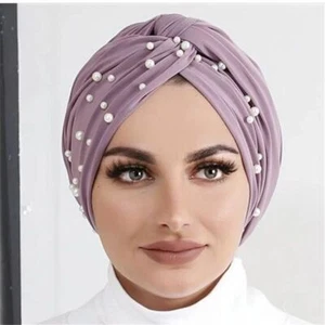 Elastic Velvet Pearls Turban Hijabs Women Fashion Cotton Head Scarfs Inner Hijab - Picture 1 of 22