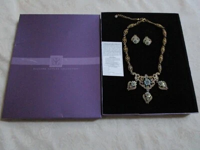 复古 Suzanne Somers 声明项链耳环套装蓝色水钻 GT 盒 — 第 1/4 张图片