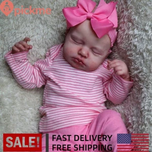 19inch Reborn Lifelike Baby Doll Sleeping Newborn Loulou Vinyl Girl Handmade Toy - Picture 1 of 6
