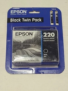 Epson 220 Black Ink Cartridge Twin Pack Genuine Sealed Warranty Exp 12/2020 - Picture 1 of 2
