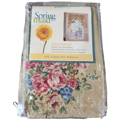 Springmaid 3 Piece Jabot Valance Set 130"x 36" Cream Country Roses Pink Blue - Image 1 of 4