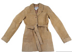 Paris Blues Outerwear 100% Leather Suede Belted Coat Jacket Tan Womens SMALL