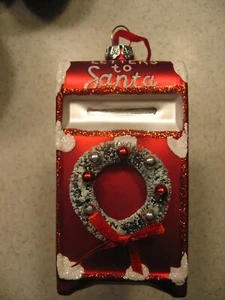 Vtg Letters To Santa Mailbox with Wreath Glass Christmas Ornament about 4"T - Picture 1 of 2