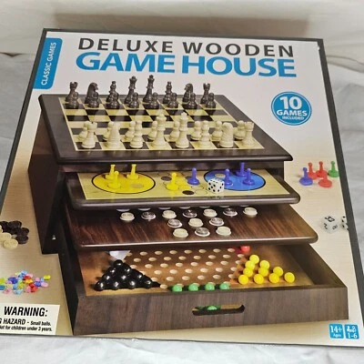 Deluxe Wooden Game House Classic Games - 10 Games Included 14+ Ages Fast Ship - Image 1 of 4
