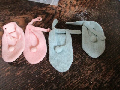 Botines/zapatos vintage de 2 pares de tejidos con botones para bebé - rosa y azul estilo Mary Jane Foto 1 de 4