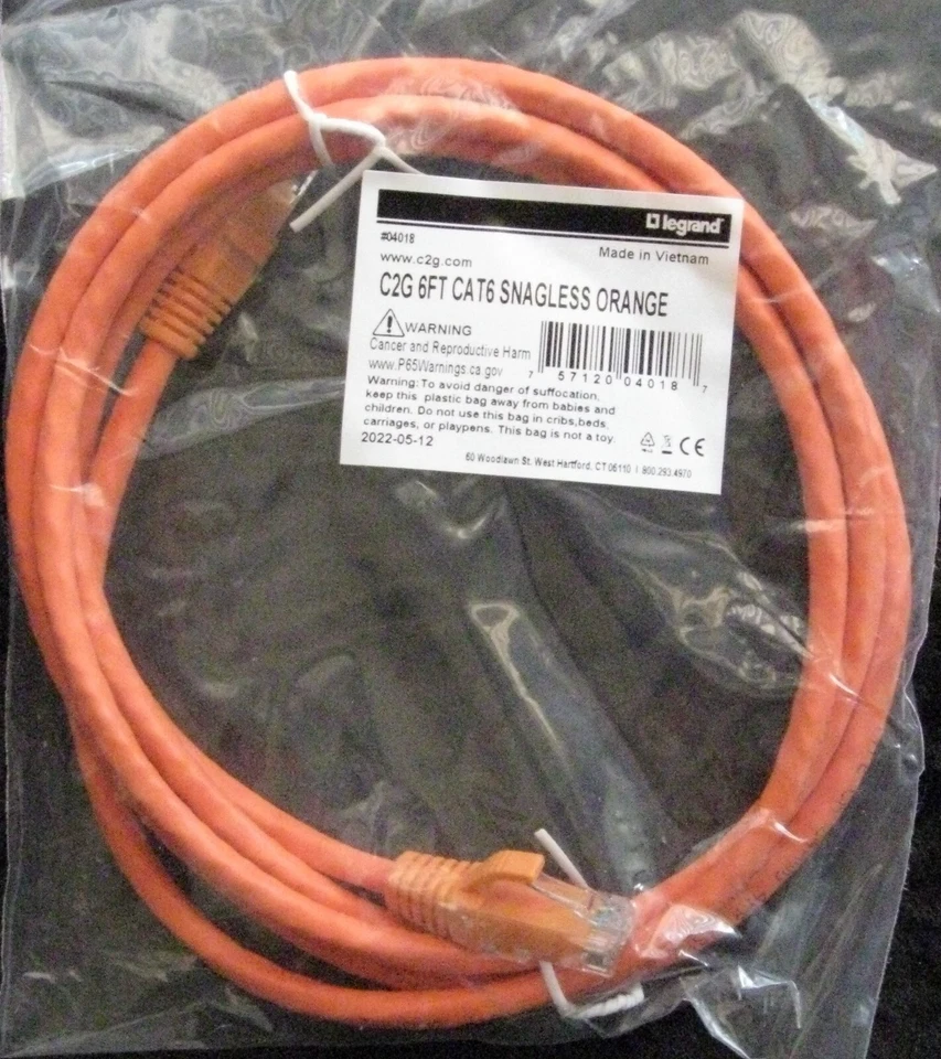 Legrand #04018, C2G, 6FT CAT6A SNAGLESS ORANGE CABLE - Image 1 of 1