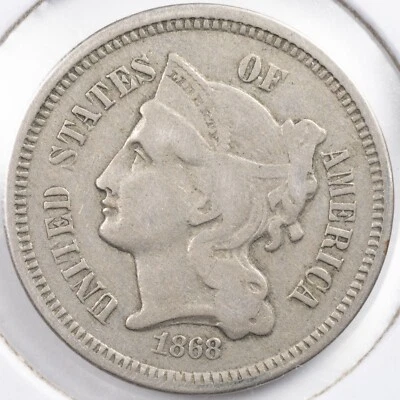1868 Three Cent Nickel Piece 3¢ Very Fine (VF) - Image 1 of 4