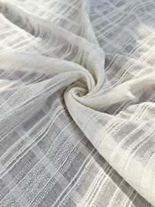 Embroidered Striped Shantung Textured Cotton Fabric – By 2 Meters - Picture 1 of 11