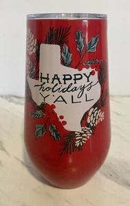Texas Weihnachten Rot Becher Wein & Reise Tasse 16 Unzen mit Deckel Happy Holidays Y’all - Bild 1 von 10