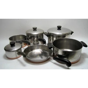 Lotto 9 Pezzi Revere Ware Padelle Fondo Rame 6qt 5qt 3qt 2qt 1qt 9" Padella - Foto 1 di 4