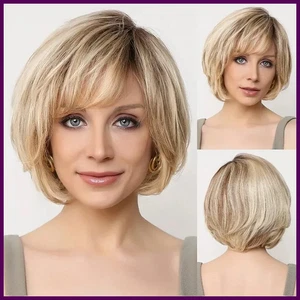 Synthetic Hair Short Layered Straight Blonde Wig for White Women - Picture 1 of 26