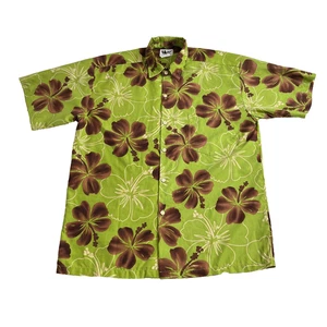 VTG Mamo Howell Shirt Mens Medium Green Brown Floral Hibiscus Button Up Hawaiian - Picture 1 of 15
