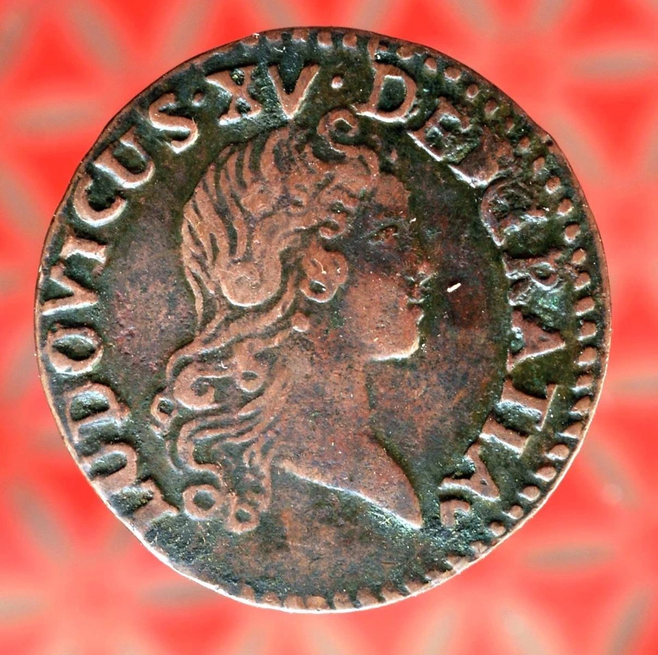FRANCE LOUIS XV 1720 LIARD ROYAL GENUINE COIN FRENCH COLONY 18th MONEY KING LAW - Image 1 of 3