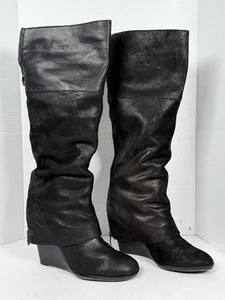 Vince Camuto Wedge Boots Womens Black Leather Knee Booties Size 9.5 B - Picture 1 of 16