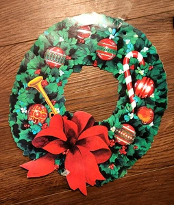 CLEARANCE - Vintage Two-Sided Die Cut Christmas Wreath 16 Inch Diameter - Picture 1 of 4