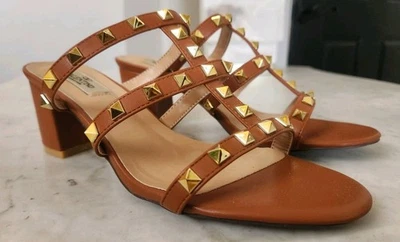 Valentino Womens Rockstud Accents Brown Leather Slides Size 9 US / 39 IT - Image 1 of 4